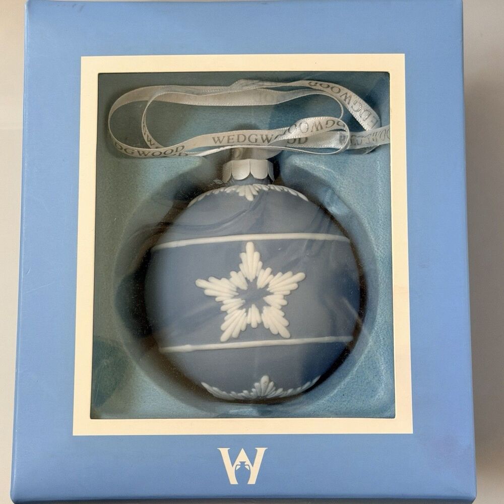 Wedgwood Jasperware Blue White Snowflake Christmas Ornament 3 1/4” Original Box
